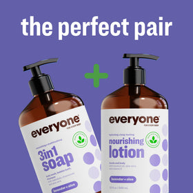 everyone lotion in bathroom scene conveying daily routine and relaxing scent benefit