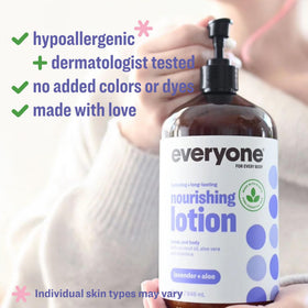 everyone lotion pump dispensing product closeup demonstrating easy, no-mess use