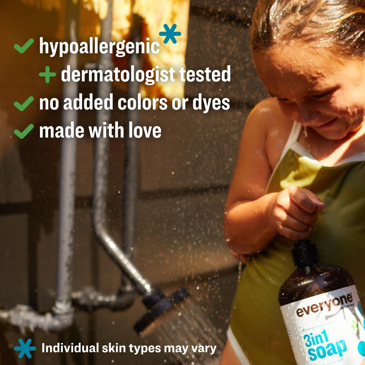 everyone pump and label detail highlighting ingredient transparency and design