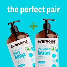 Everyone pump dispensing lotion into hand showing smooth moisturization benefit