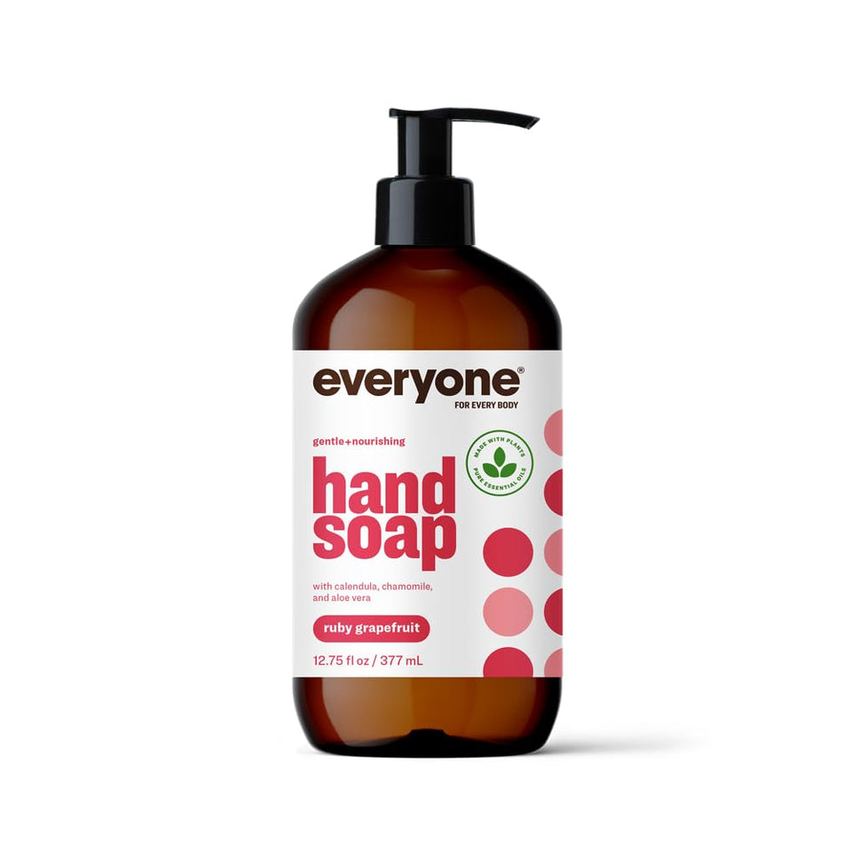 everyone bottle front packaging showing ruby grapefruit scent and pump benefit