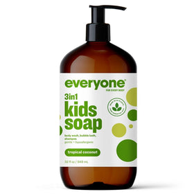 everyone front bottle showing tropical coconut scent and easy multipurpose cleansing