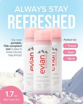 BRUMISATEUR Evian close-up nozzle releasing ultra-fine mist for fast skin refreshment