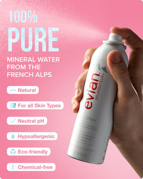 BRUMISATEUR held in hand to show Evian 5 oz size and travel convenience