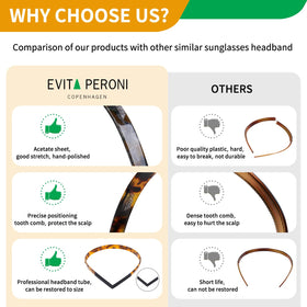 EVITA PERONI headband worn with sunglasses highlighting compatibility