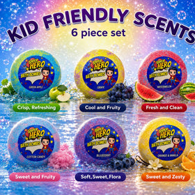 EvolutionUSA individually wrapped bath bomb with label highlighting safety and freshness