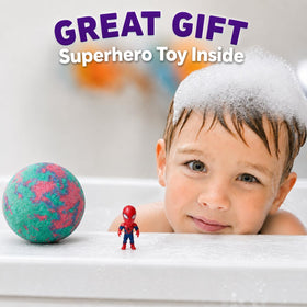 EvolutionUSA surprise superhero toy revealed from a dissolved bath bomb for post-bath play