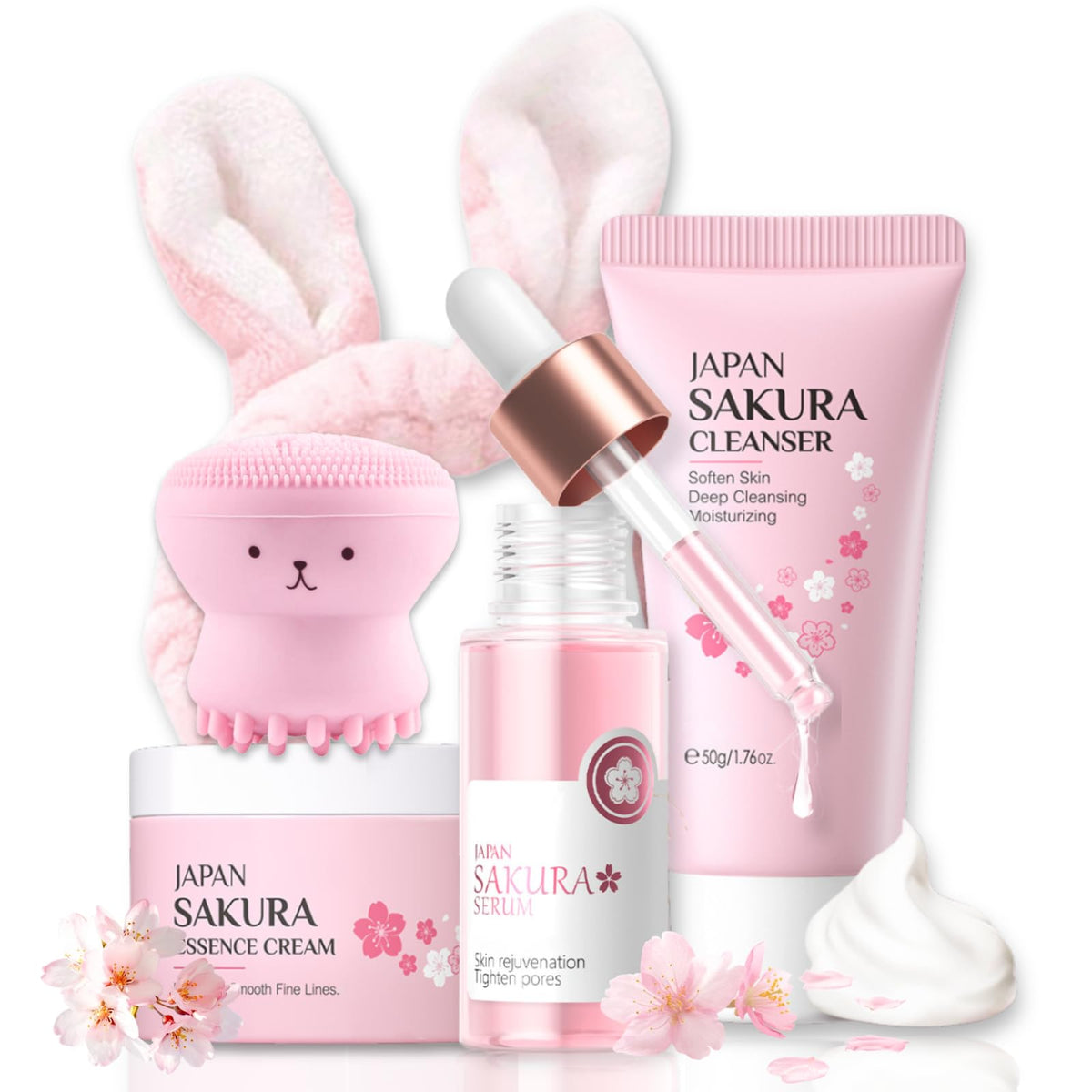 Evolvique front packaging showing full 5-piece sakura gift set and contents