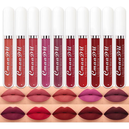 evpct front packaging showing ten matte lipstick tubes and gift-ready box, versatile colors