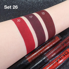 evpct lip swatch on model demonstrating bold, long-wear red with comfortable matte feel