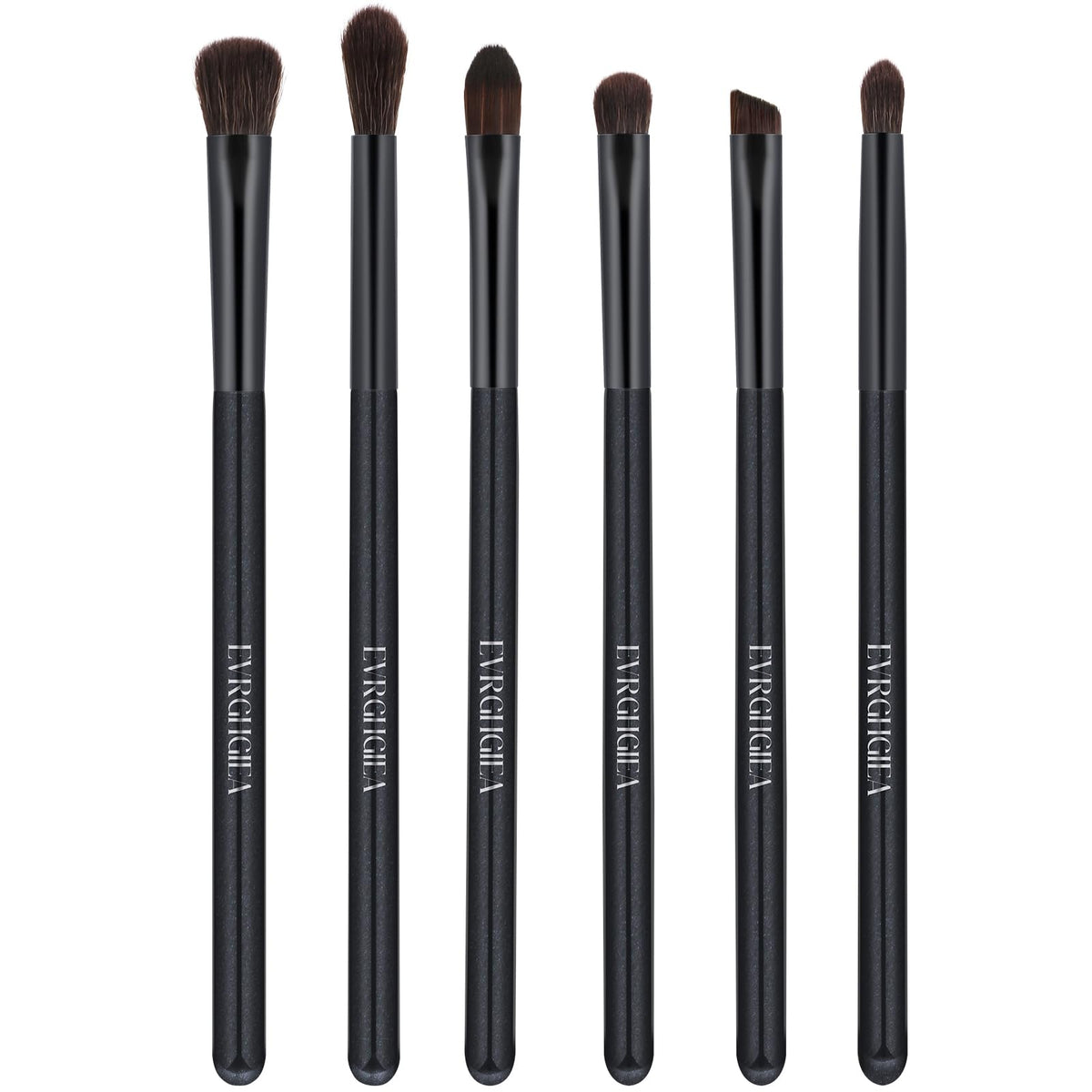 EVRCHGIEA eye brush set front view showing compact black packaging and full six-piece kit benefits