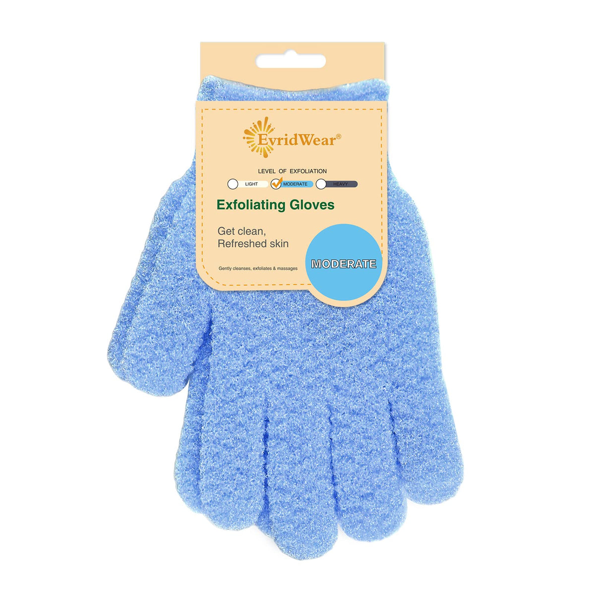 Evridwear gloves front view showing fit and dual texture for effective exfoliation