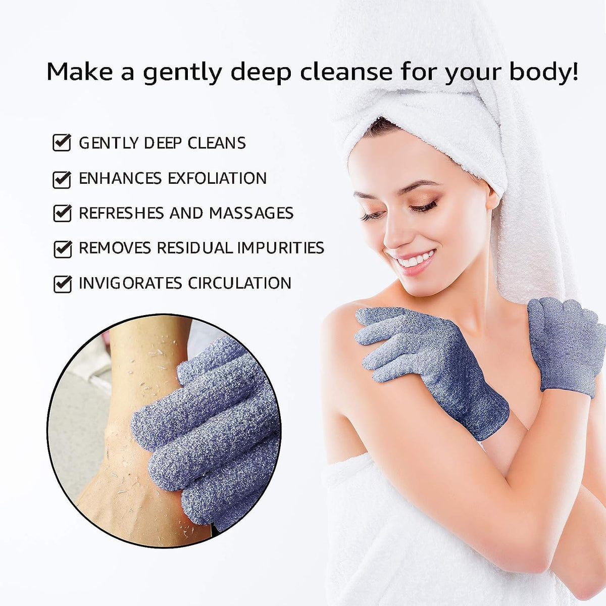 Evridwear glove in hand using with shower gel for efficient exfoliation