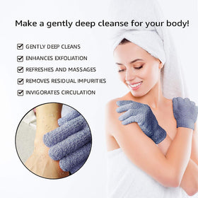 Evridwear glove in hand using with shower gel for efficient exfoliation