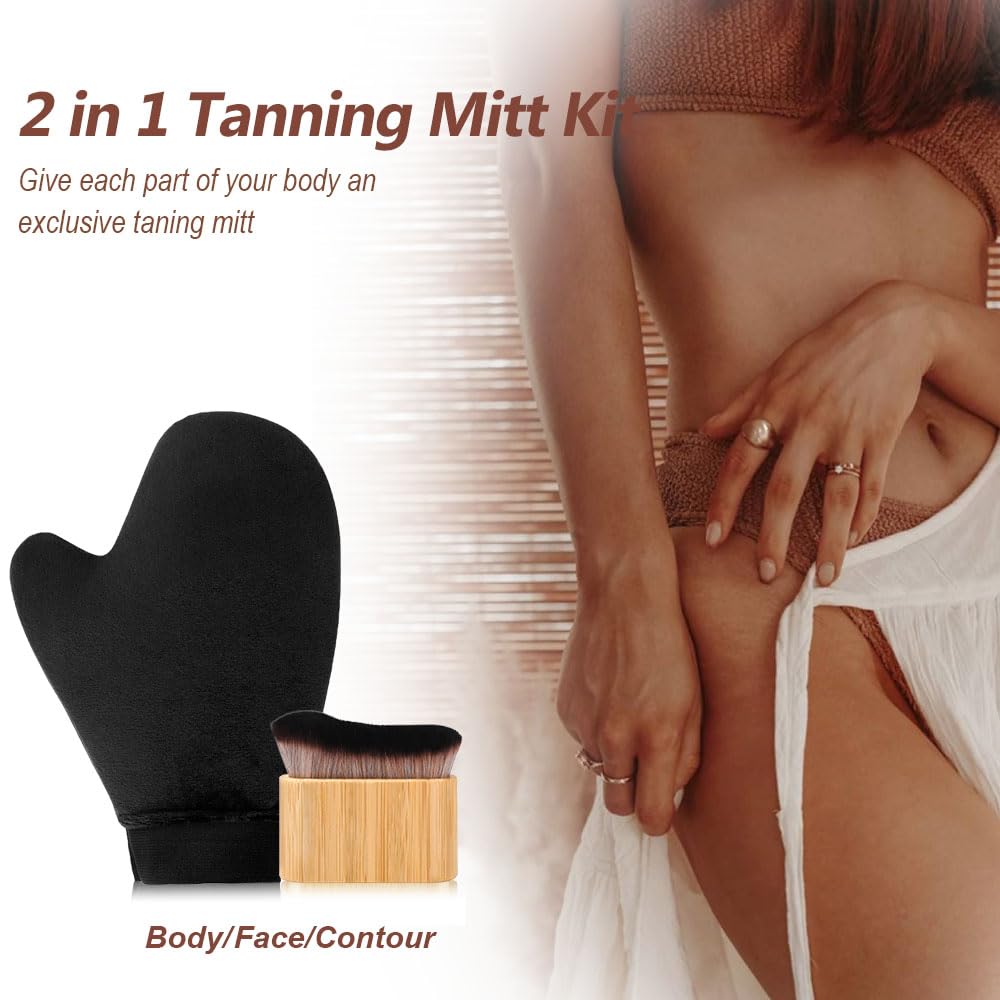 EVYTTA brush in use blending self tanner on face for natural finish