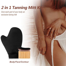 EVYTTA brush in use blending self tanner on face for natural finish
