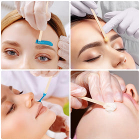 EWVVSS applicator applying wax on brow model for precise shaping