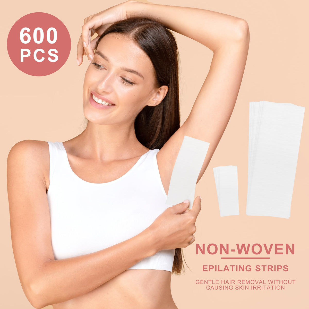 EWVVSS strip pressed onto leg with wax applied, illustrating quick and clean hair removal