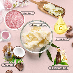 Excalla close-up texture of bath bomb highlighting moisturizing shea butter