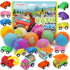 Excalla front packaging showing 9 bath bombs and colorful box, great gift