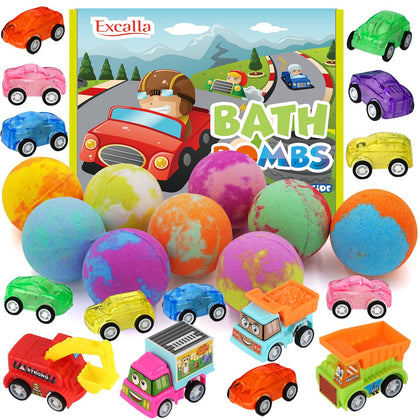 Excalla front packaging showing 9 bath bombs and colorful box, great gift