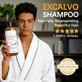 Excalvo label close-up and pump showing ingredients list and usage instructions benefit