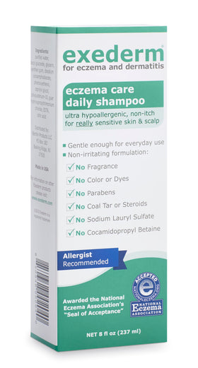 Exederm front bottle view showing gentle daily shampoo benefits