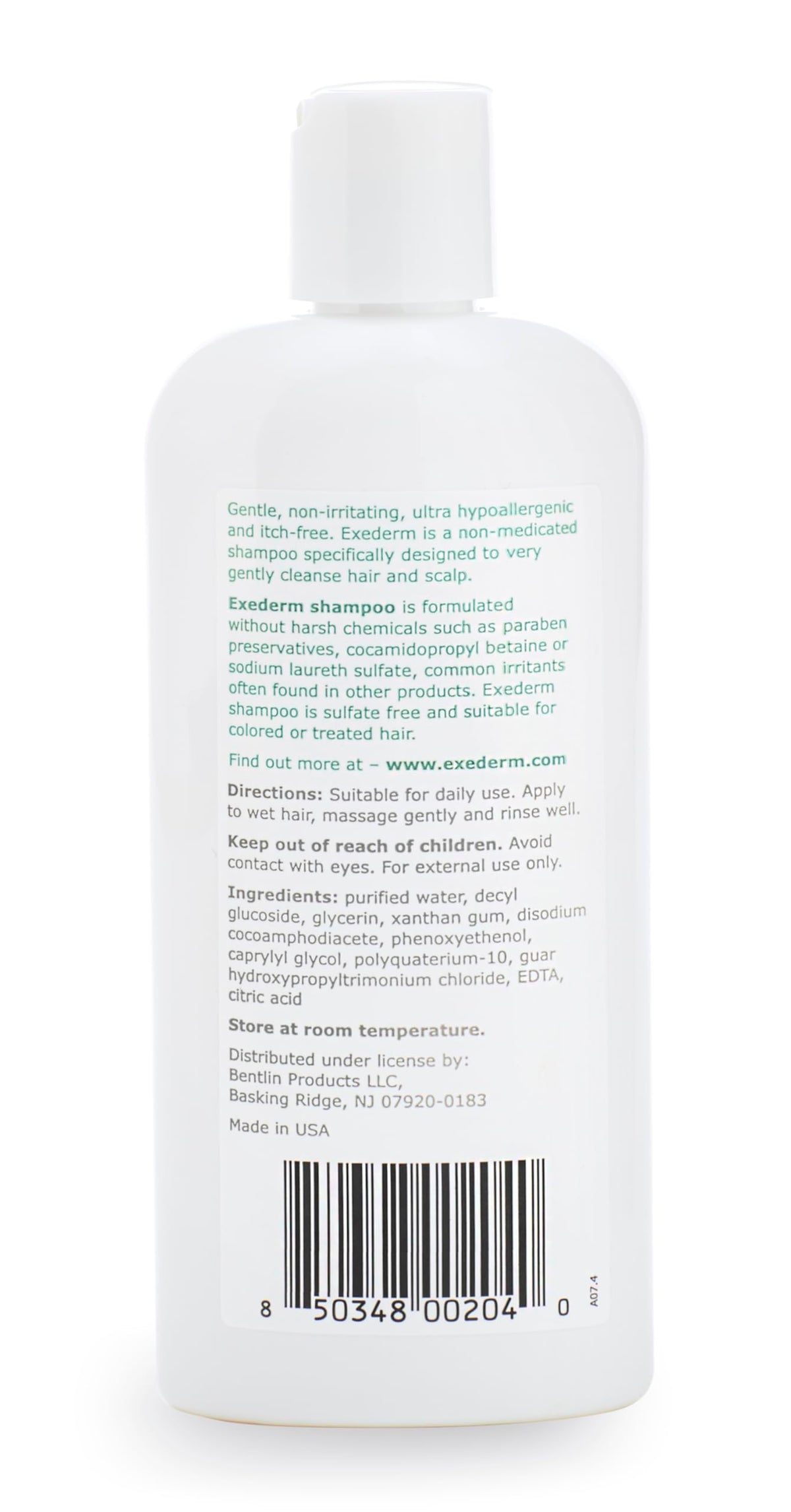 Exederm next to common objects showing compact 8 fl oz size
