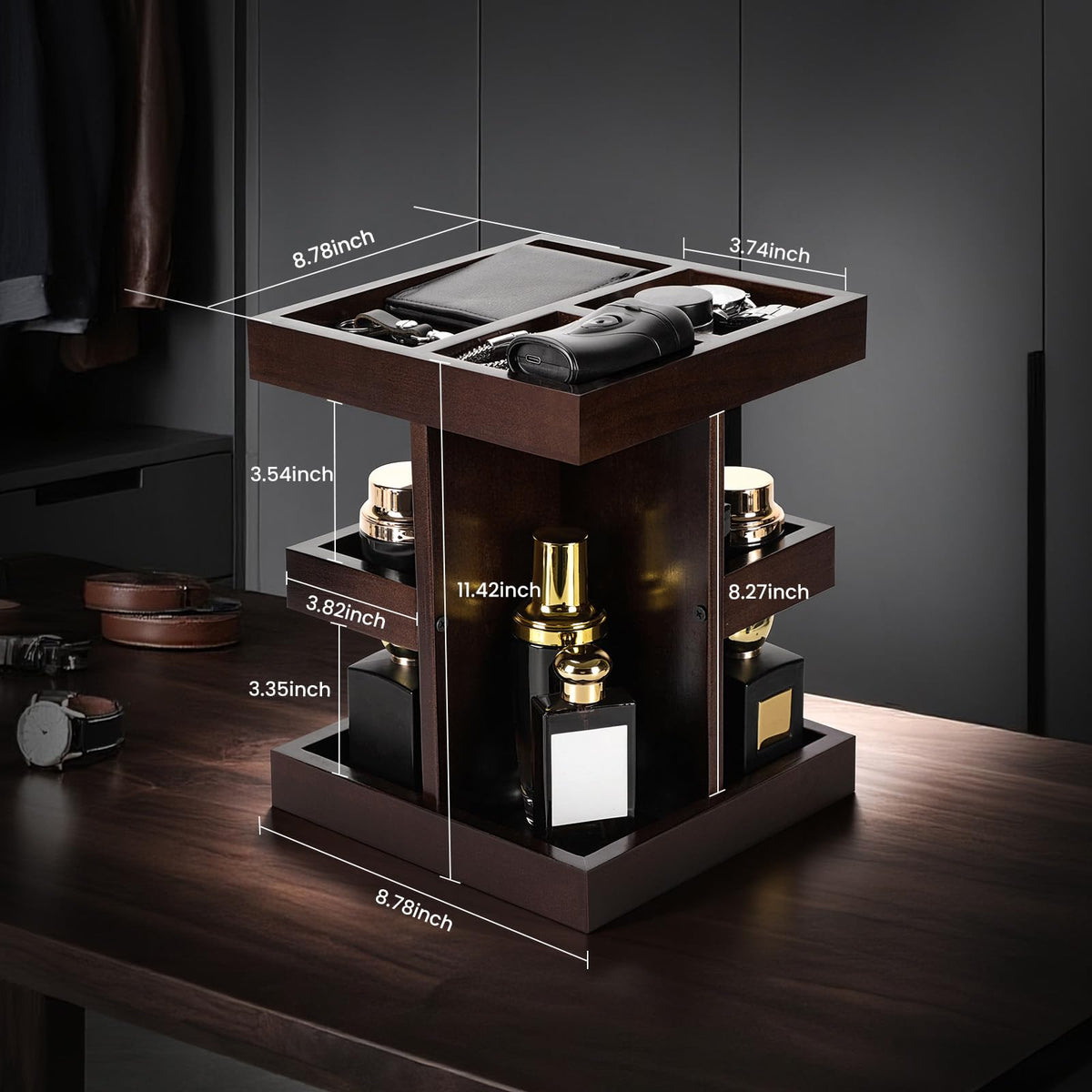 EXIN DECHEN close-up of pine wood grain and black finish highlighting premium look