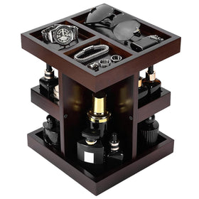 EXIN DECHEN front view of 3-tier black stand showing organized bottles and display benefit