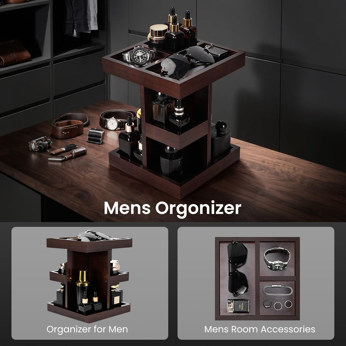 EXIN DECHEN side profile with assorted bottles showing stable multi-tier storage benefit