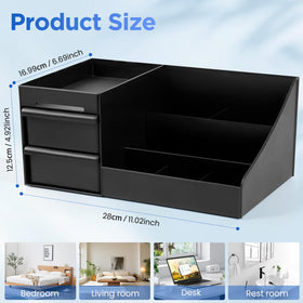 EXIN DECHEN top view revealing seven compartments and two deep drawers for organization