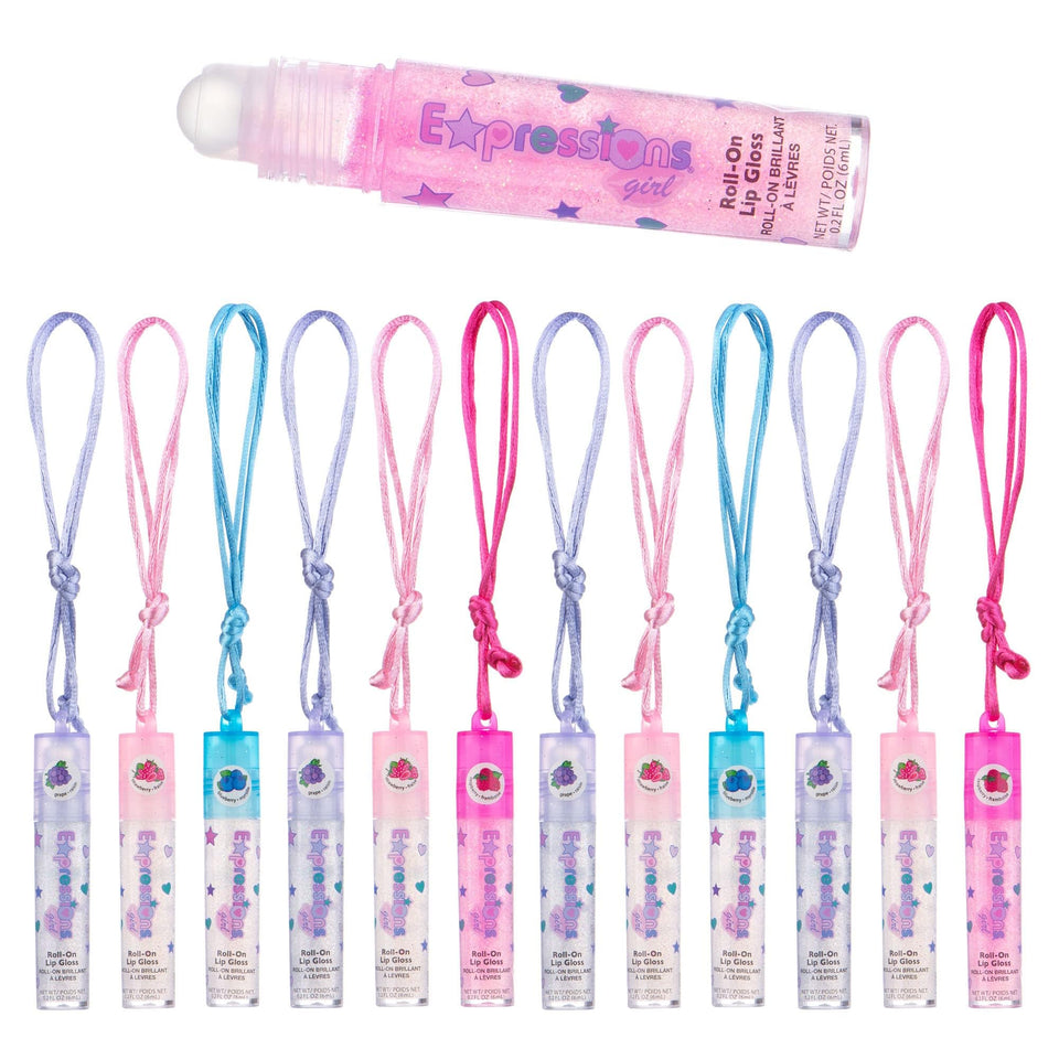 EXPRESSIONS front packaging showing 12 colorful gloss necklaces and gift appeal