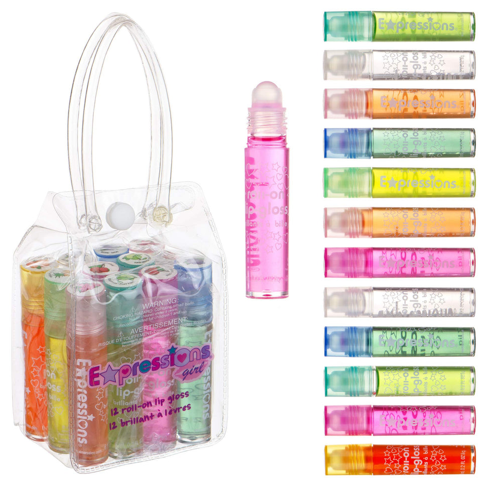 Expressions Girl front packaging showing 12 glosses and carry case, ready to gift