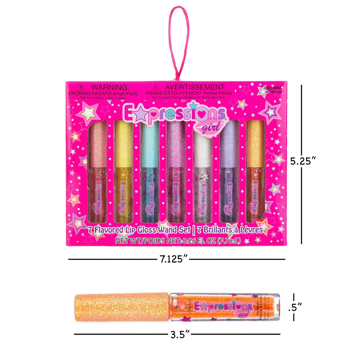 Expressions girl lip gloss applied on child model demonstrating wearable shimmer