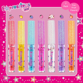 Expressions girl party favor display with glosses as gift-ready accessories