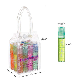 Expressions Girl size comparison next to a coin illustrating pocket-friendly bottles