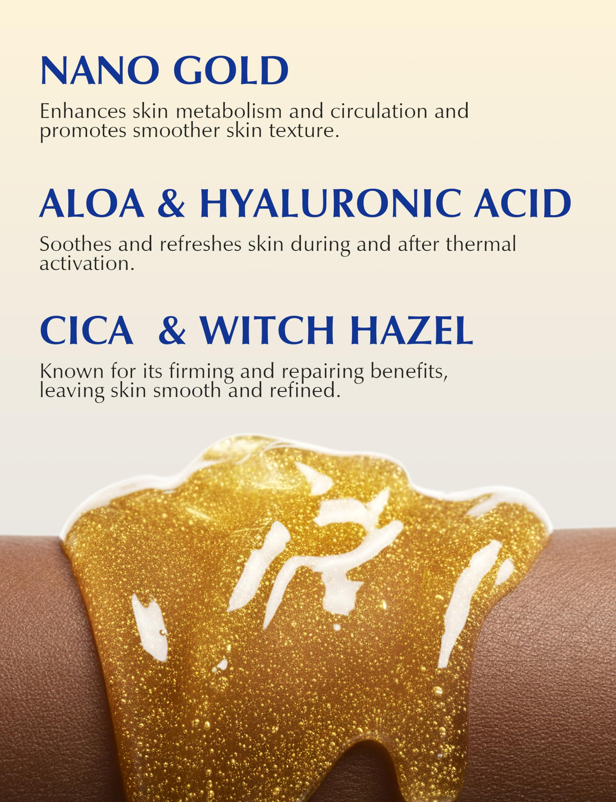 EXPRESSIONS WELLNESS open jar revealing golden micro particles and gel clarity