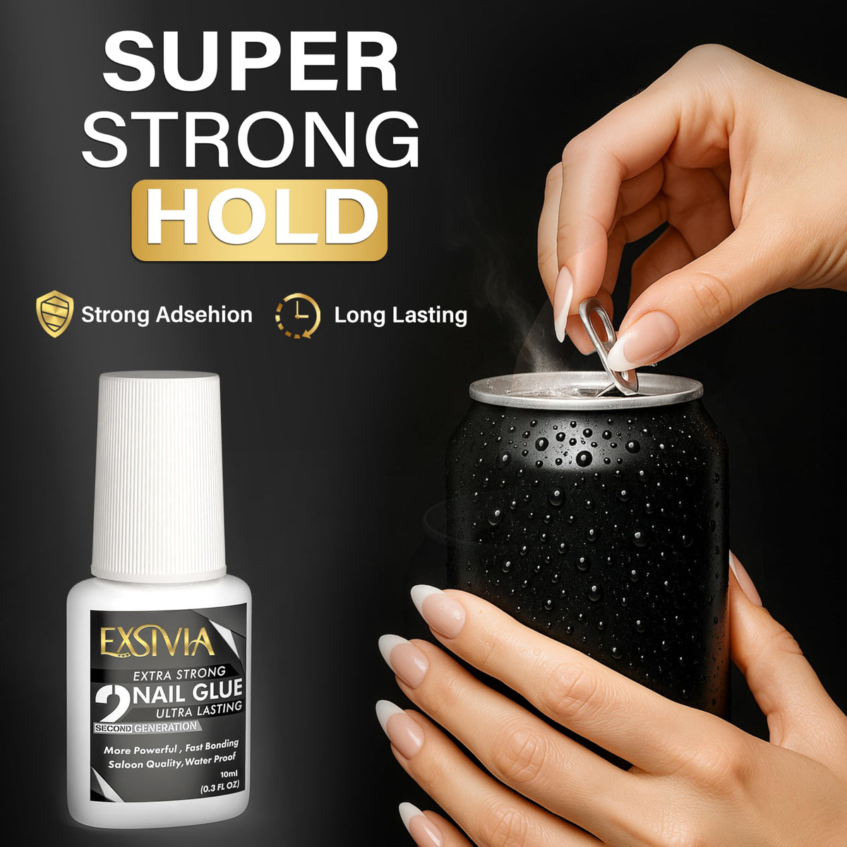 EXSIVIA glue texture close-up shows thick clear formula for strong bond