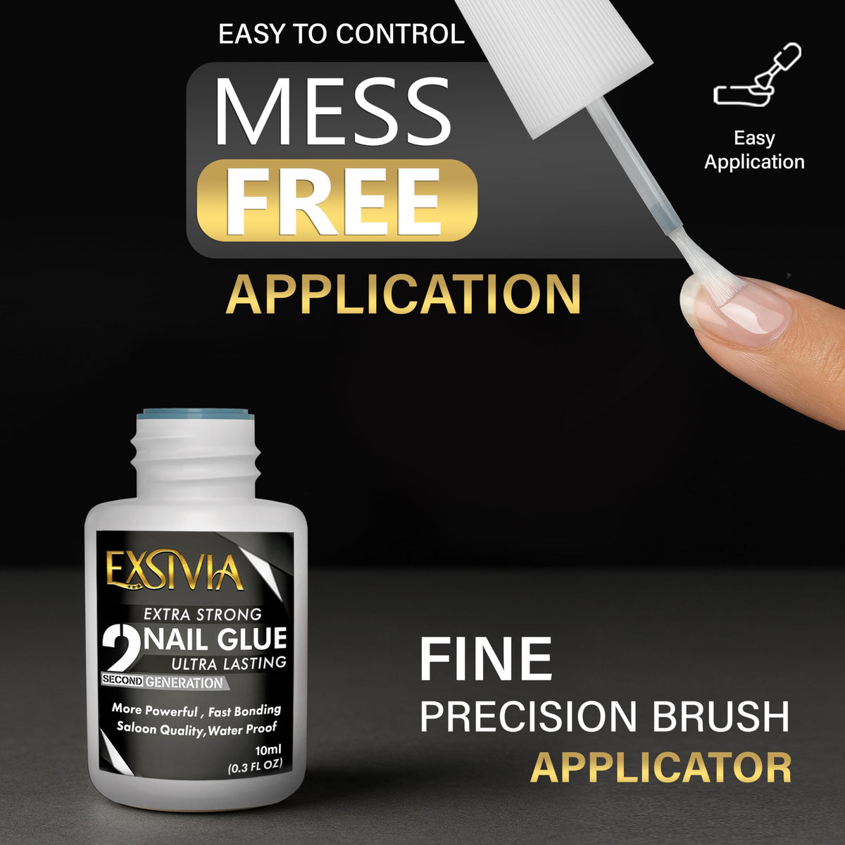 EXSIVIA press-on nails in use demonstrating durable, natural-looking wear