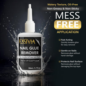 EXSIVIA formula texture close-up highlighting non-acetone consistency and gentle action