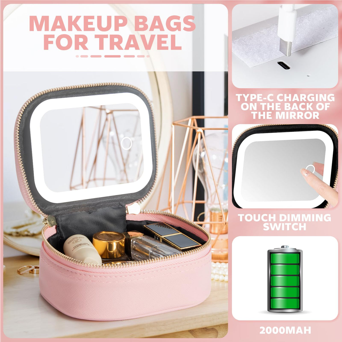 Extrei Gent open bag with organized cosmetics showing tidy travel storage