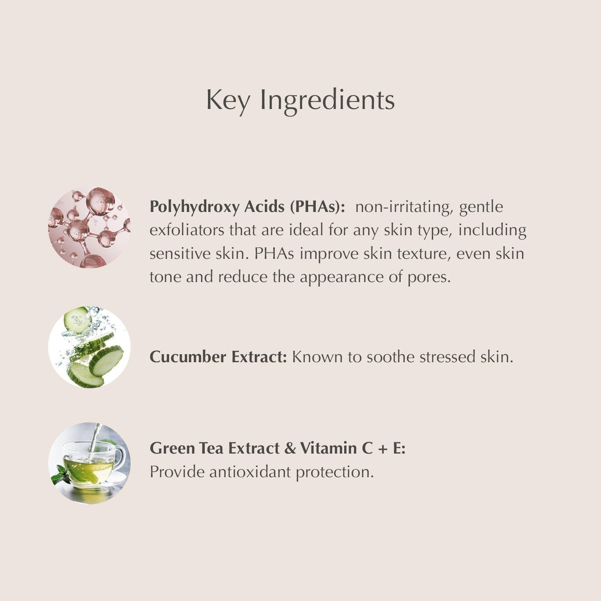 EXUVIANCE ingredients label highlighting vitamin C, E, green tea benefits