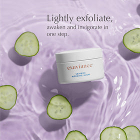 EXUVIANCE pad closeup showing soaked texture and quick application benefit