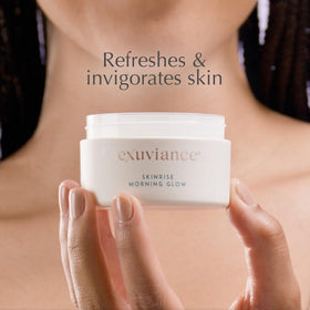 EXUVIANCE being used in morning routine showing immediate radiance and refresh benefit