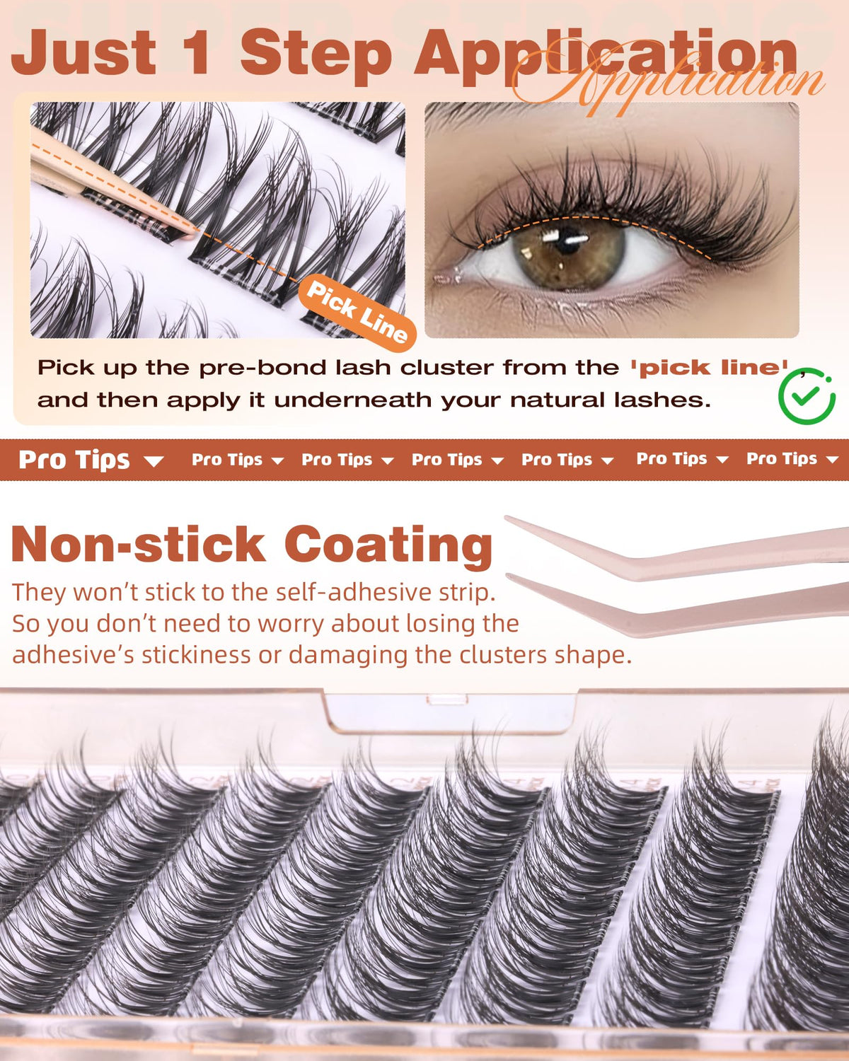 EYDEVRO cluster application on eye, quick one-step press-on lash placement benefit