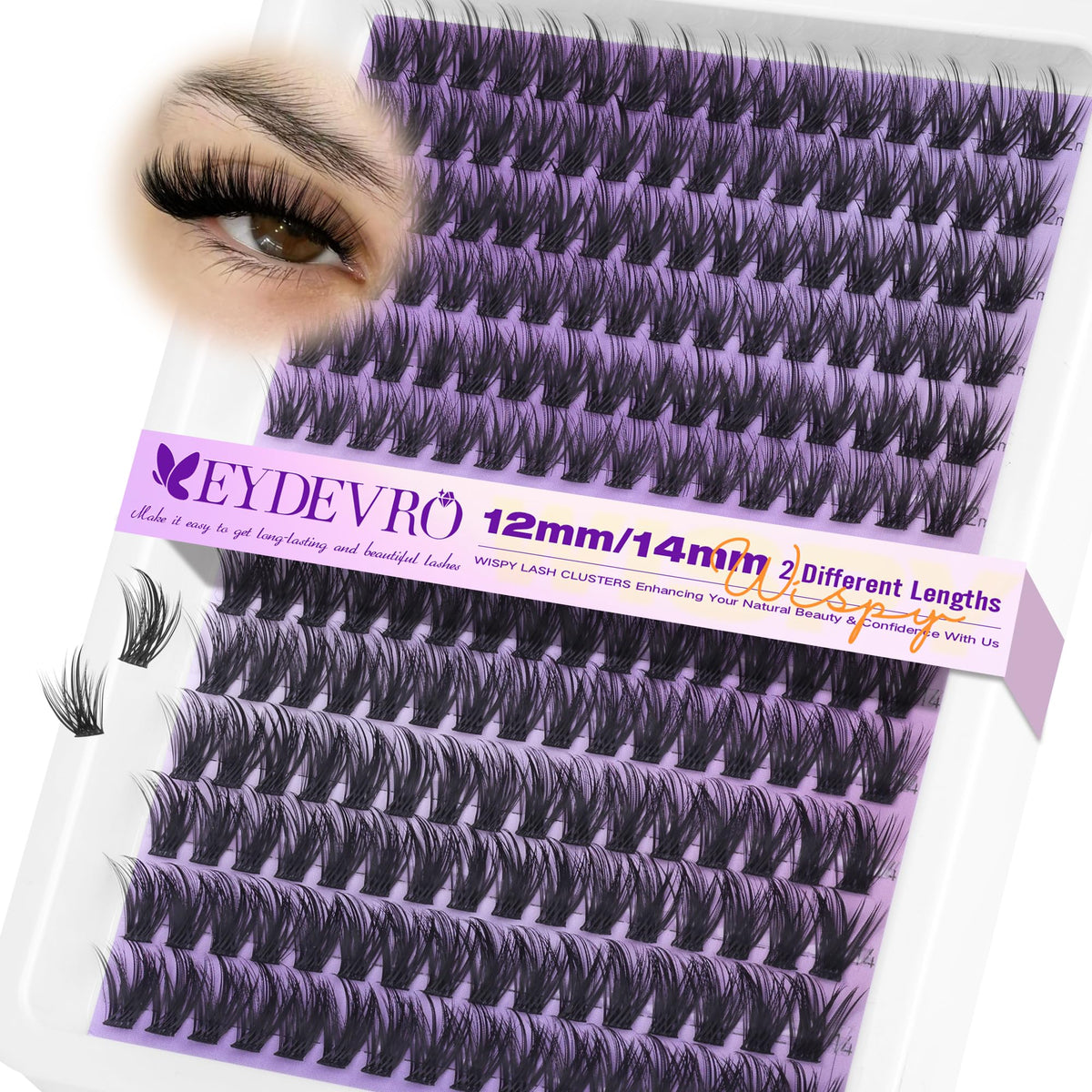 EYDEVRO front packaging showing 192-piece cluster lashes for easy selection