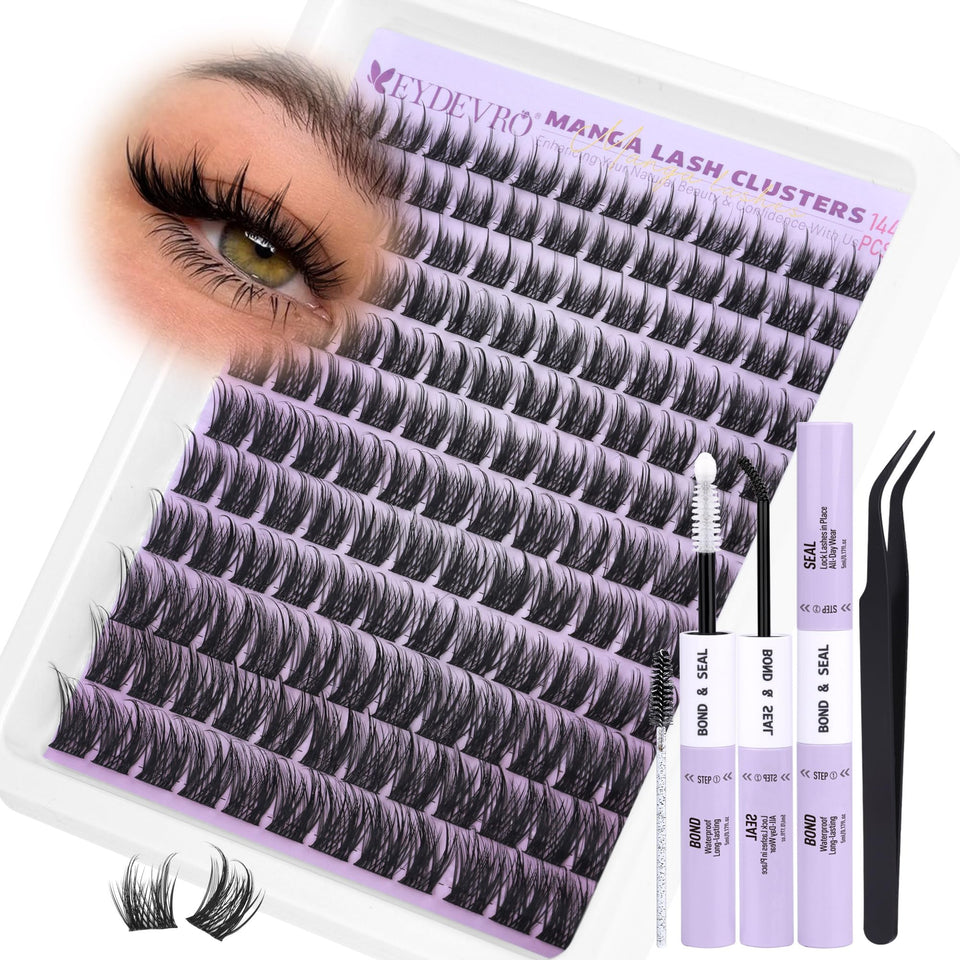 EYDEVRO front packaging showing full manga lash clusters kit and components benefit convenience