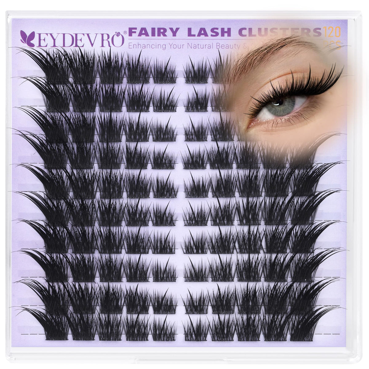 EYDEVRO front packaging showing 120 premapped lash clusters and benefits