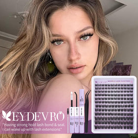 EYDEVRO lash bond and seal bottles shown to secure clusters for long‑lasting wear benefit hold